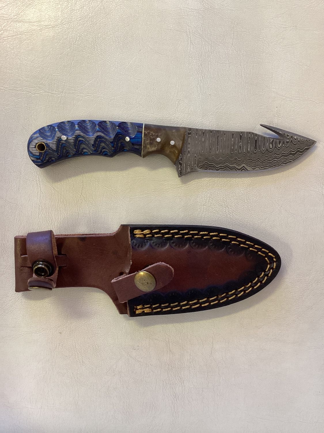 Damascus Steel Gut-hook &amp; Skinning Style TK-112