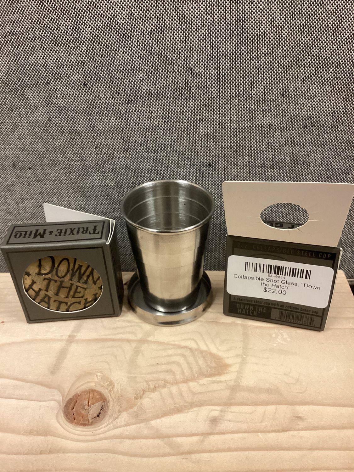 Collapsible Shot Glass, "Down the Hatch"