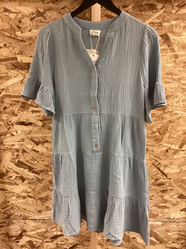 ND31579-Mineral Washed Baby Bell Sleeve Woven Mini Dress