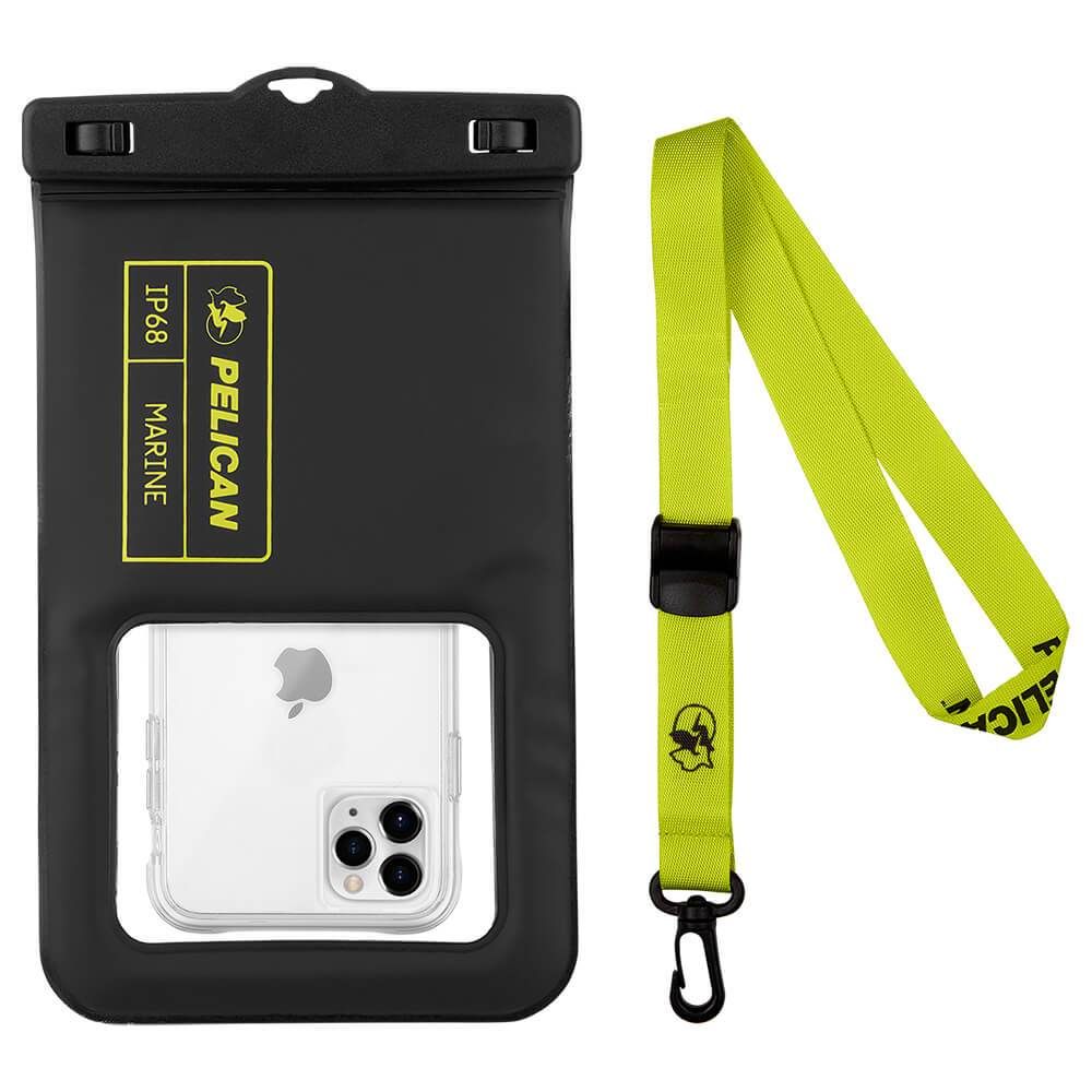 Pelican Marine Waterproof Floating Phone Pouch XL, Color: Black/Hi Vis Yellow