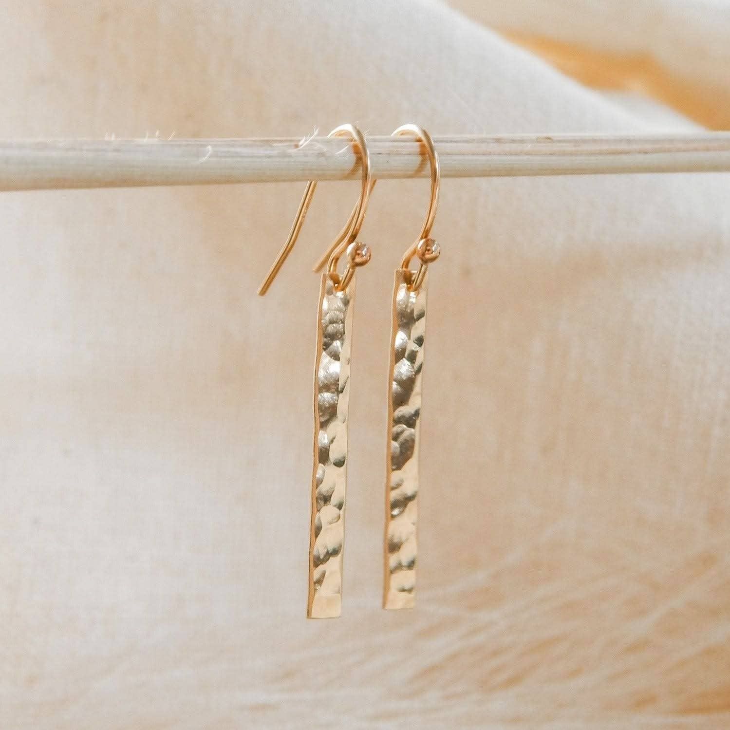 Hammered Bar Dangle Earrings, 14k Gold Fill &amp; Silver: Silver