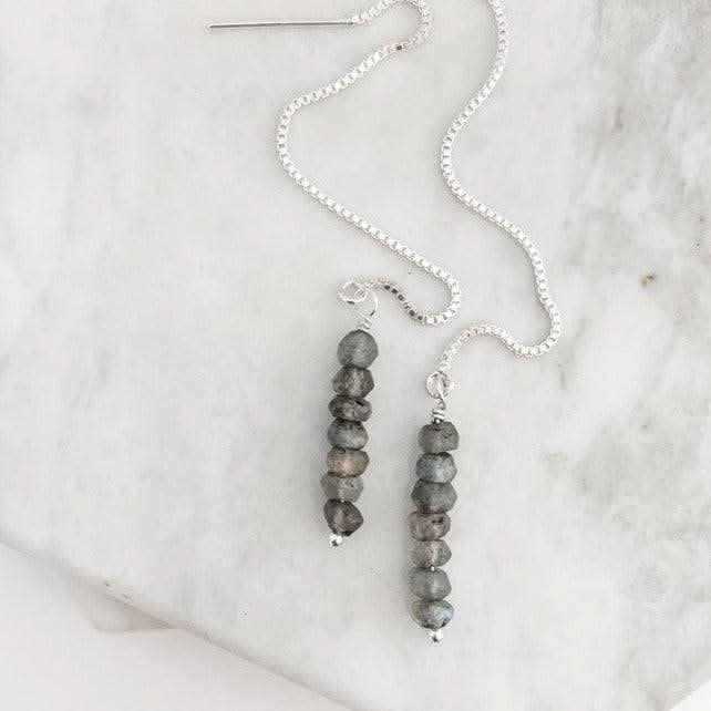 Labradorite Threader Earrings, 14k Gold Fill &amp; Silver: Gold