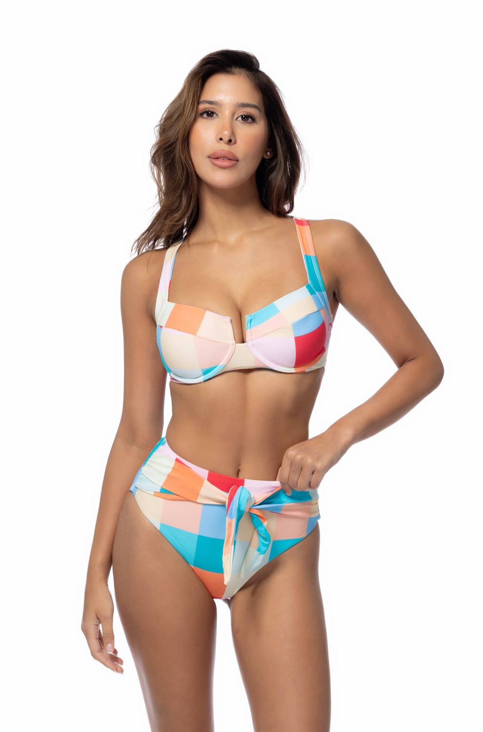 NM2201-COLOURFUL GINGHAM UNDERWIRE BIKINI SET: S