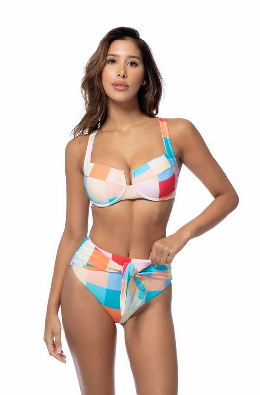 NM2201-COLOURFUL GINGHAM UNDERWIRE BIKINI SET: S