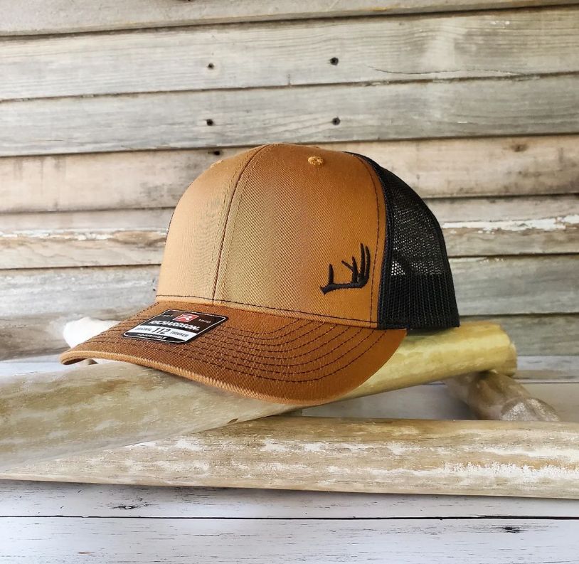 Mad River - Antler Silhouette Trucker Hat on Richardson 112 or 115 : Caramel/Black