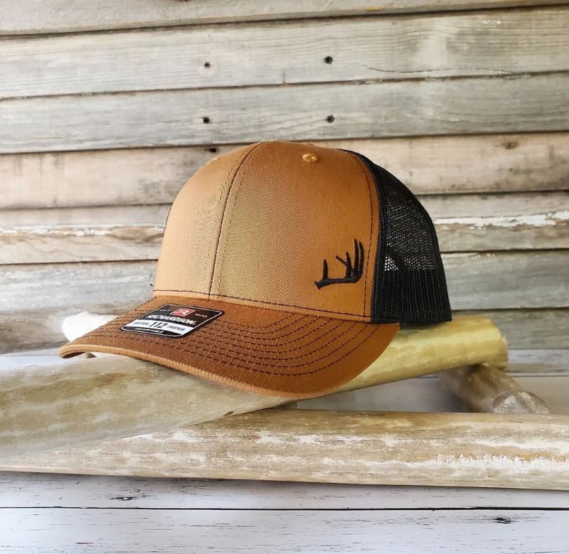 Mad River - Antler Silhouette Trucker Hat on Richardson 112 or 115 : Caramel/Black
