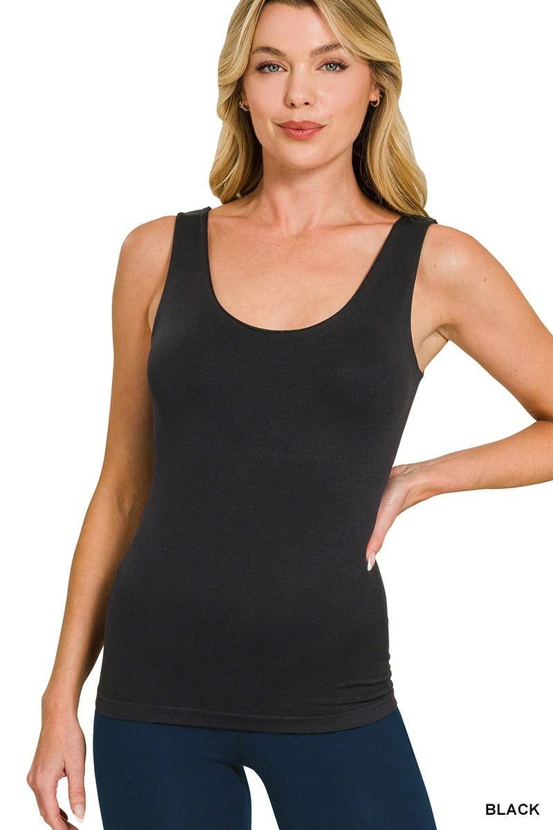 Vanilla Monkey - Seamless Tank Top With Built In Bra: BLACK / 3-3 (S/M-L/XL)