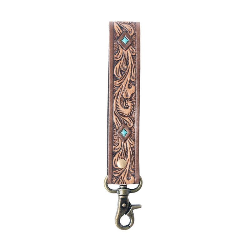 Myra Bag - Spirit Stone Handtooled Leather Keyfob in Mahogany Brown: Mahogany Brown