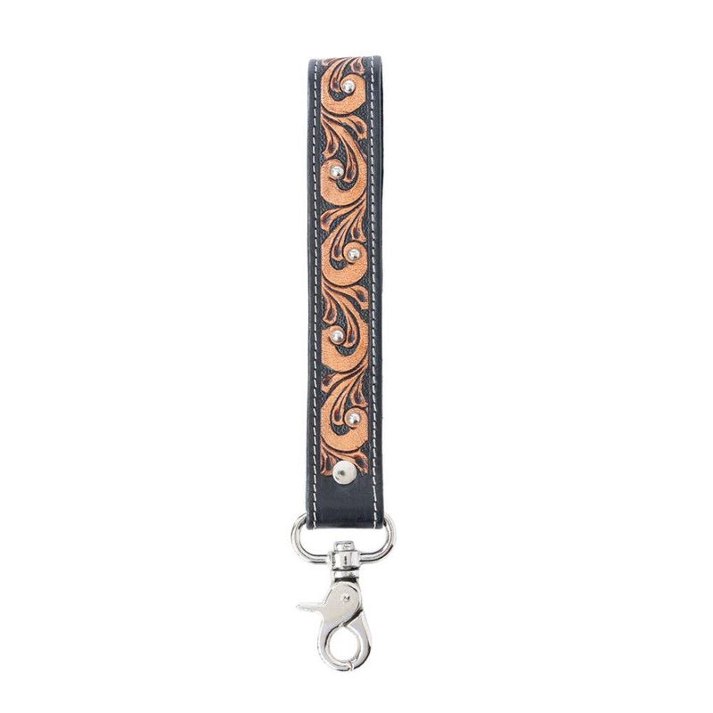 Myra Bag - Western Whirl Handtooled Leather Keyfob in Desert Brown: Desert Brown