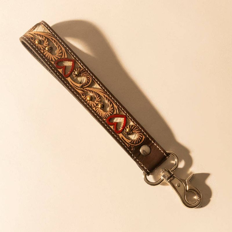 Myra Bag - Wildhue Western Key Fob in brown with handtooled detail: Brown