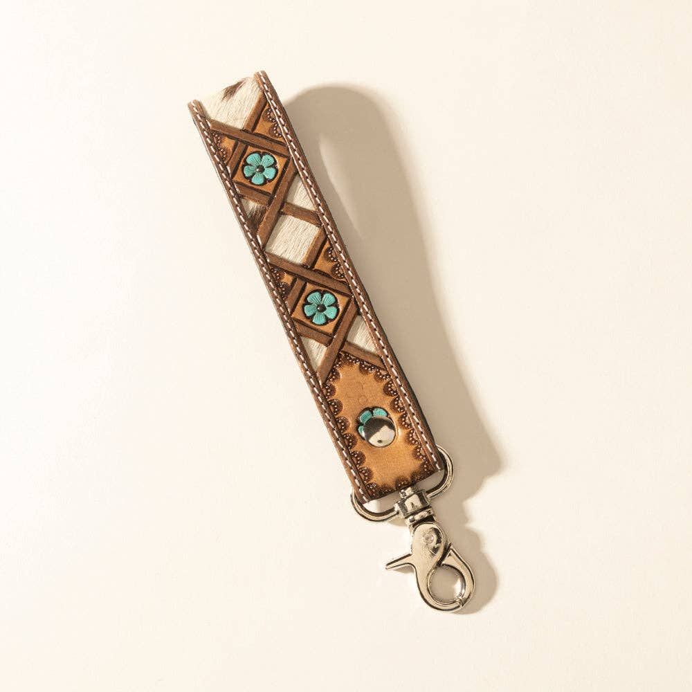 Myra Bag - Myra Moonflower Handtooled Leather Keyfob in Sienna Sky: Sienna Sky