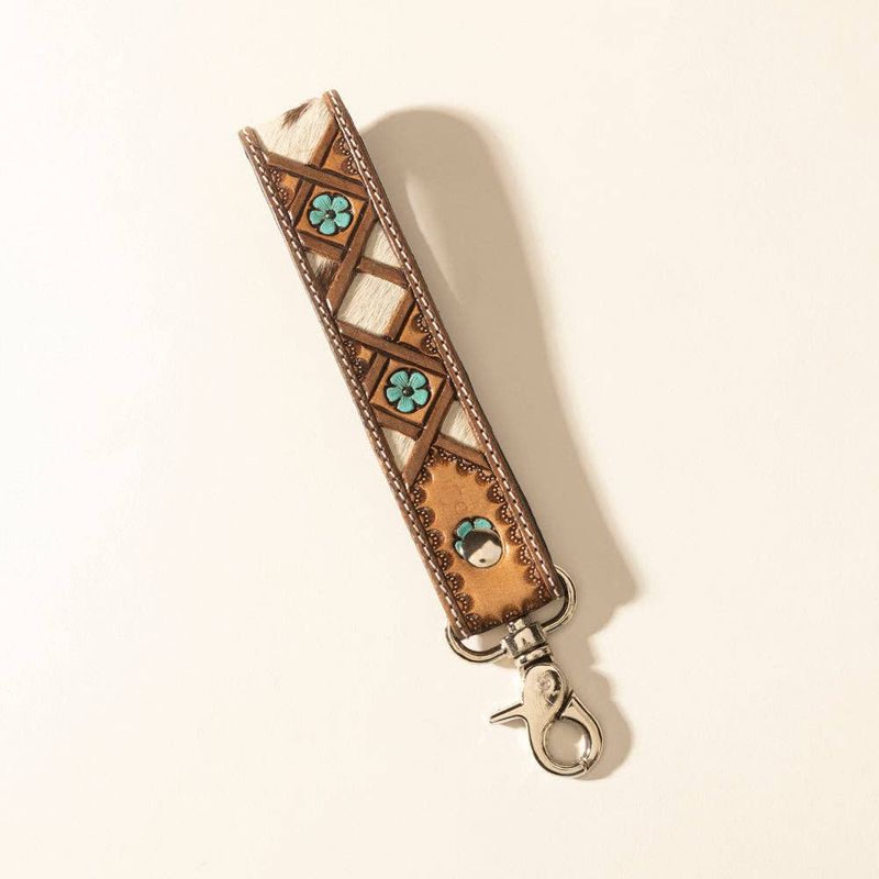 Myra Bag - Myra Moonflower Handtooled Leather Keyfob in Sienna Sky: Sienna Sky
