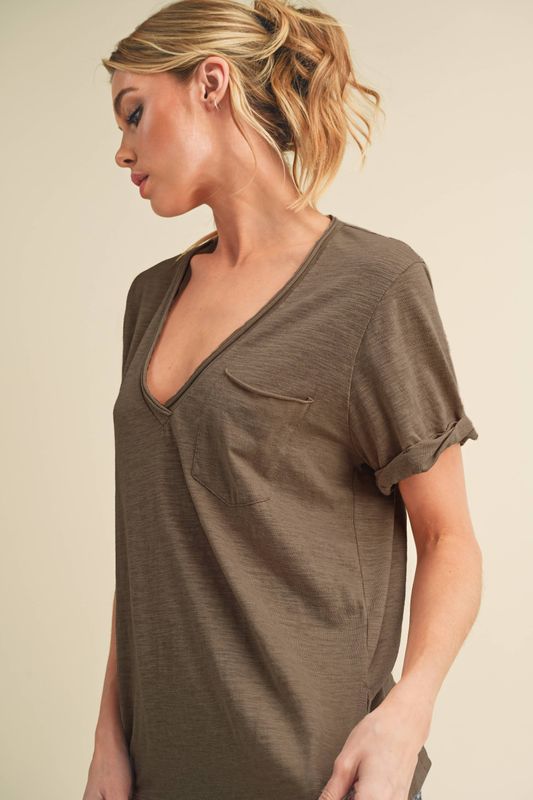 AEMI + CO - 8286DK Zoie V-Neck Short Sleeve Top 5: Chocolate / Contemporary / M