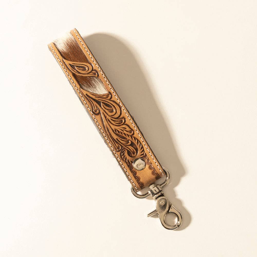 Myra Bag - Myra Sedona Blaze Handtooled Leather Keyfob in Bronze Ember: Bronze Ember