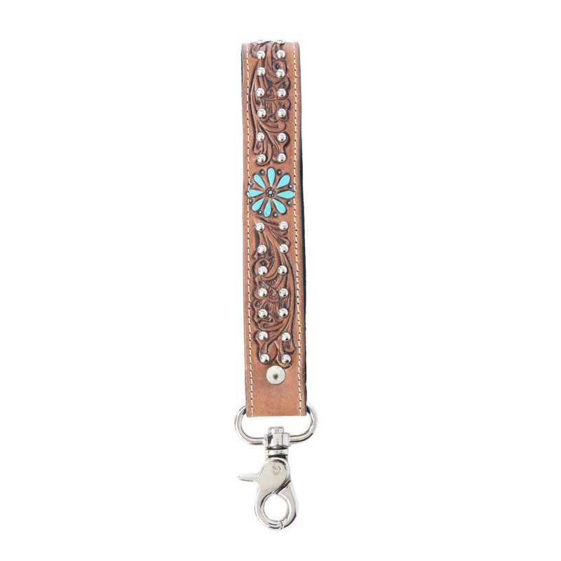 Myra Bag - Desert Daisy Handtooled Leather Keyfob in Cactus Umber: Cactus Umber