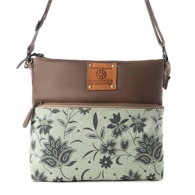 Myra Bag - Wildprint Trail upcycled canvas crossbody Bag for Women in sage with floral detail: Sage