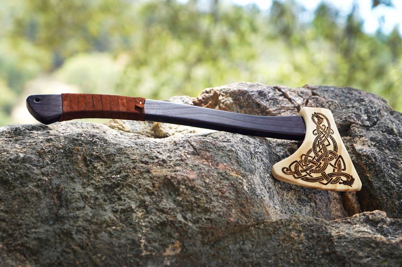 Backwoods Provisions - Wooden Play Axe with Norse Motif Engraving: No Engraving
