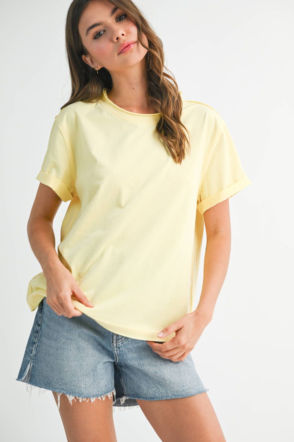 AEMI + CO - 8314DN Mali Baby Tee Short Sleeve Top: Lemon / Contemporary / M