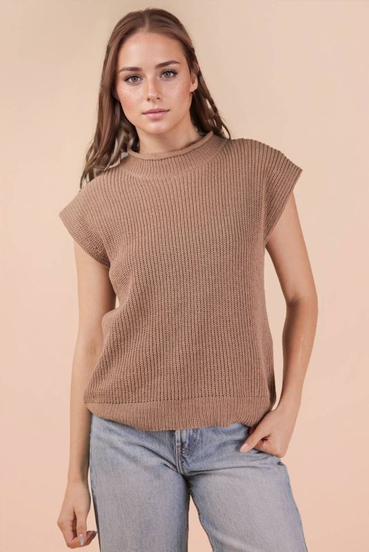 VERY J - 12W3112N-Oversized Soft Knit Sweater Vest Top: MOCHA / S-M-L/2-2-2