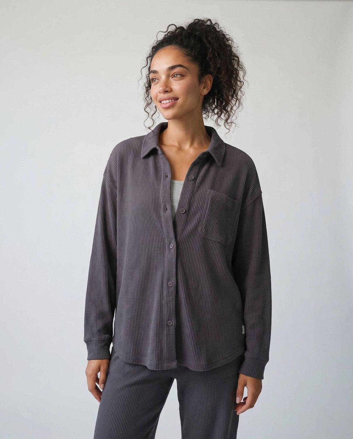 LIV Outdoor - Kigo Heavy Waffle Shacket, Color: Charcoal, Size: S