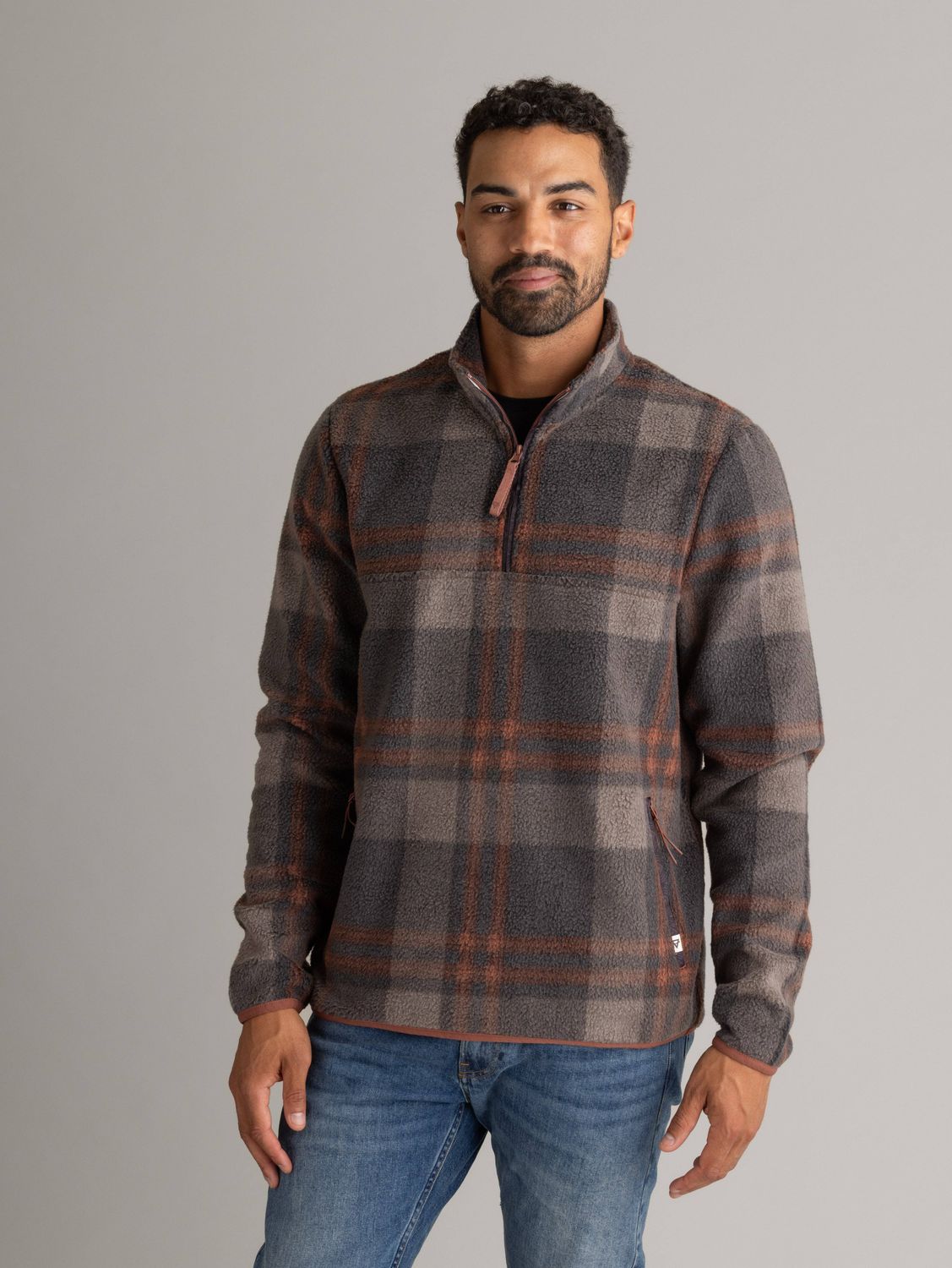 LIV Outdoor - Men's Subzero Heavy Printed Fleece 1/4 ZIp Pullover, Color: Red Mahogany Holiday Plaid, Size: S