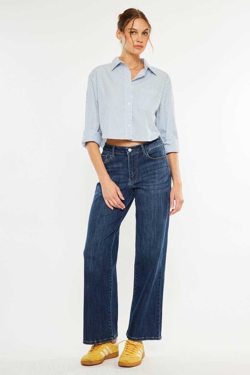 Kan Can USA - HIGH RISE WIDE LEG-KC20030D, Color: DARK, Size: 7/27
