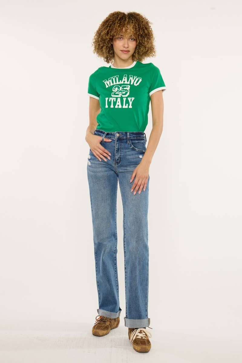 Kan Can USA - HIGH RISE TRUE STRAIGHT-KC20072D, Color: DARK, Size: 7/27