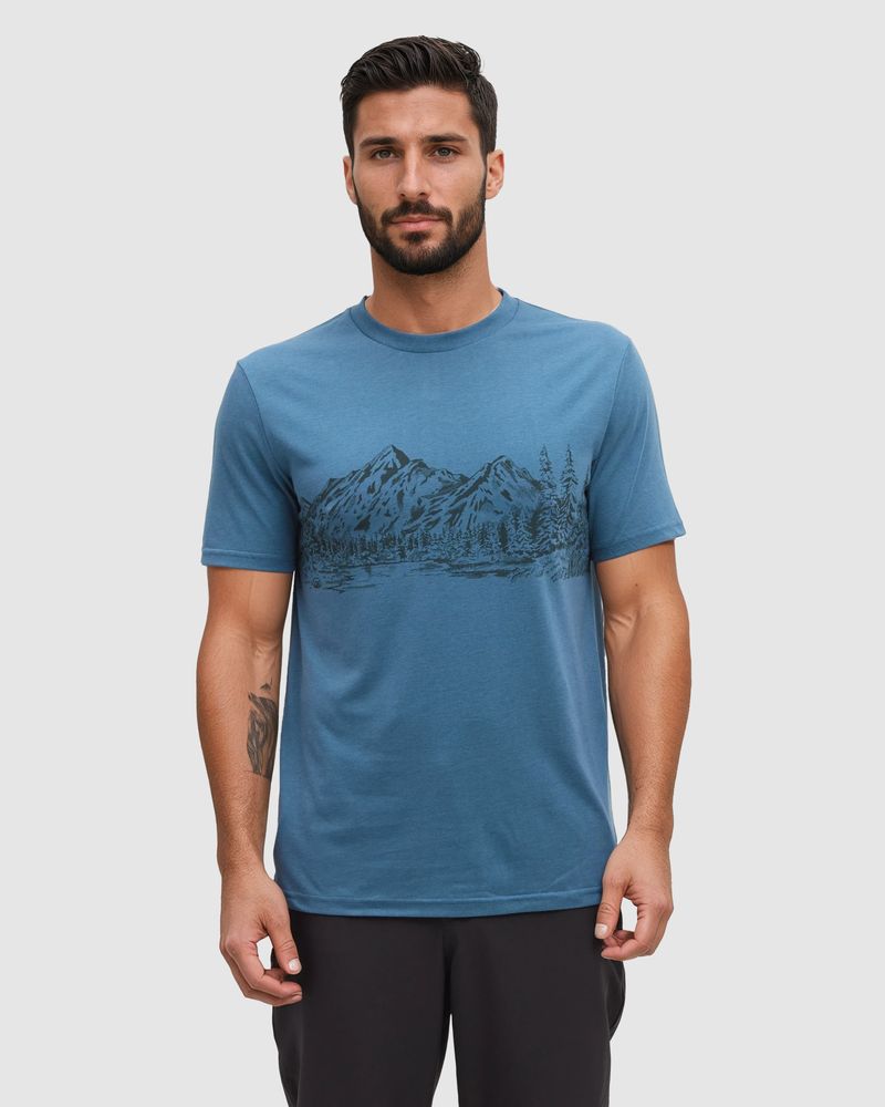 tentree Mountain Scenic T-Shirt – Blue Horizon/Dark Forest Green