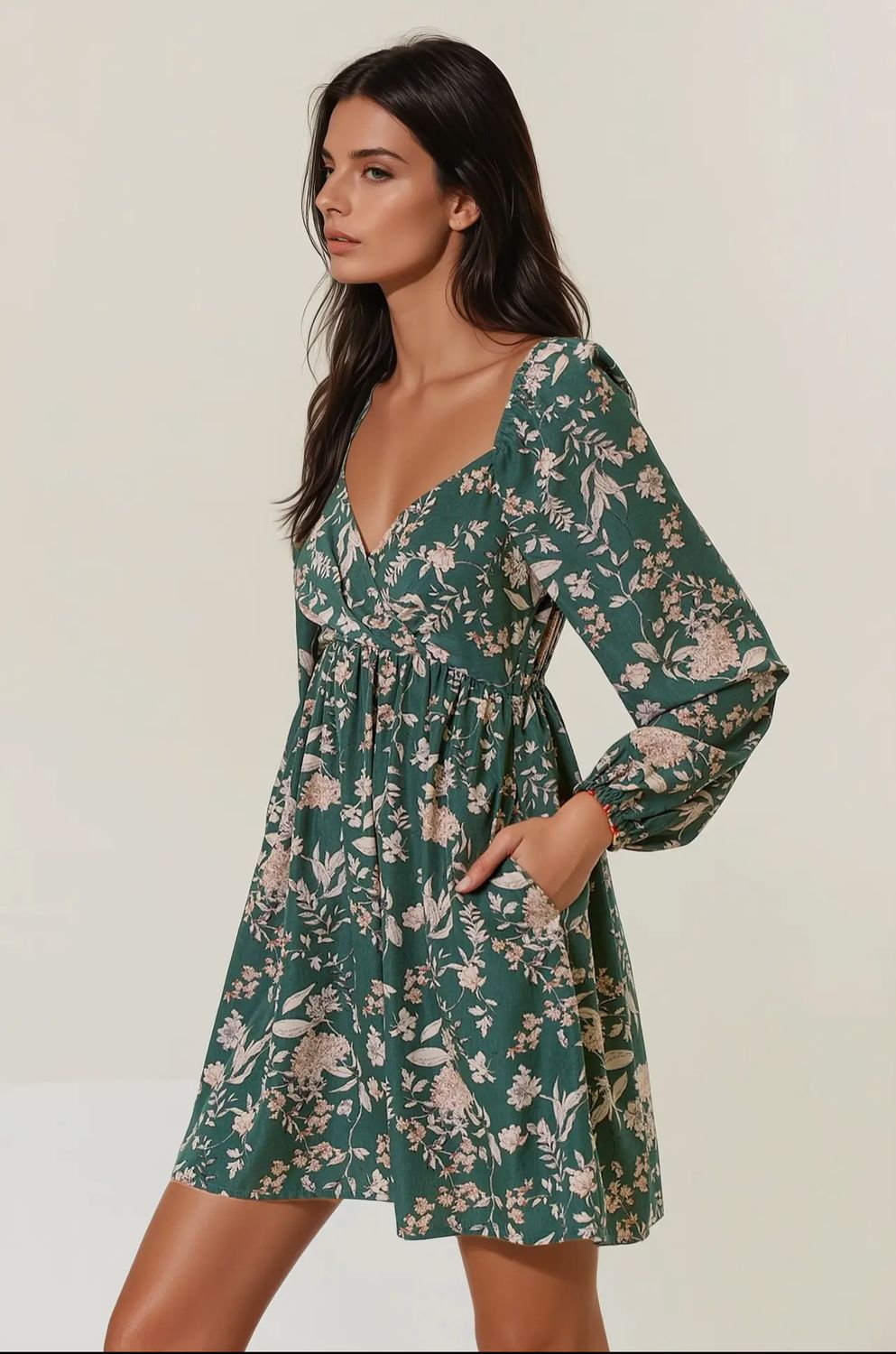 Floral Print Long Sleeve Mini Dress