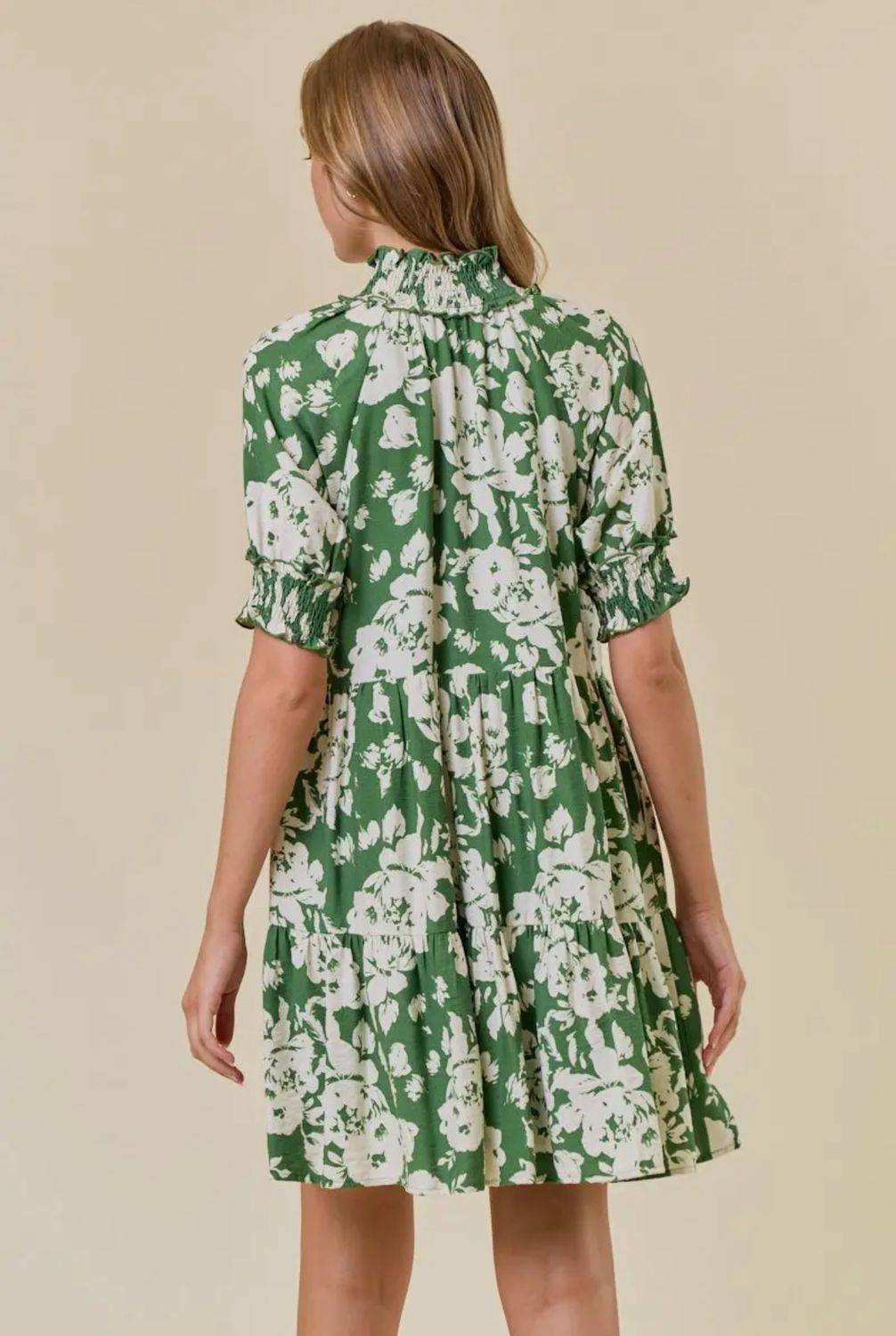 Floral Print Split V Neck Short Sleeve Dress