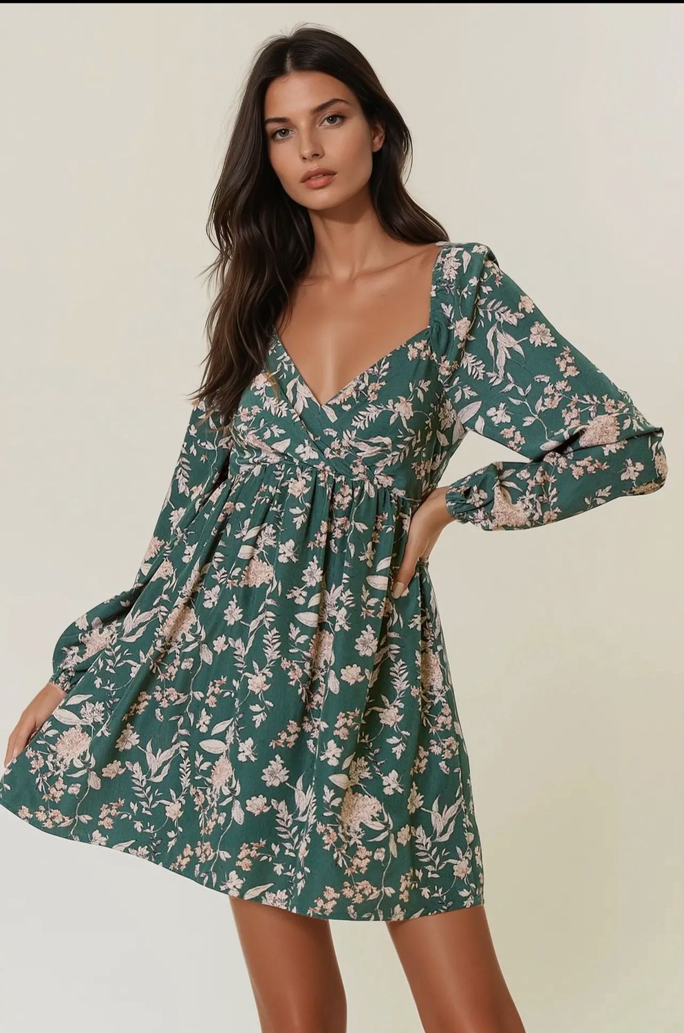 Floral Print Long Sleeve Mini Dress