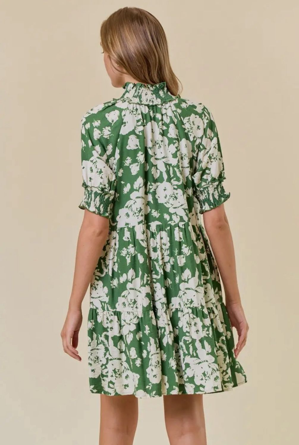 Floral Print Split V Neck Short Sleeve Dress