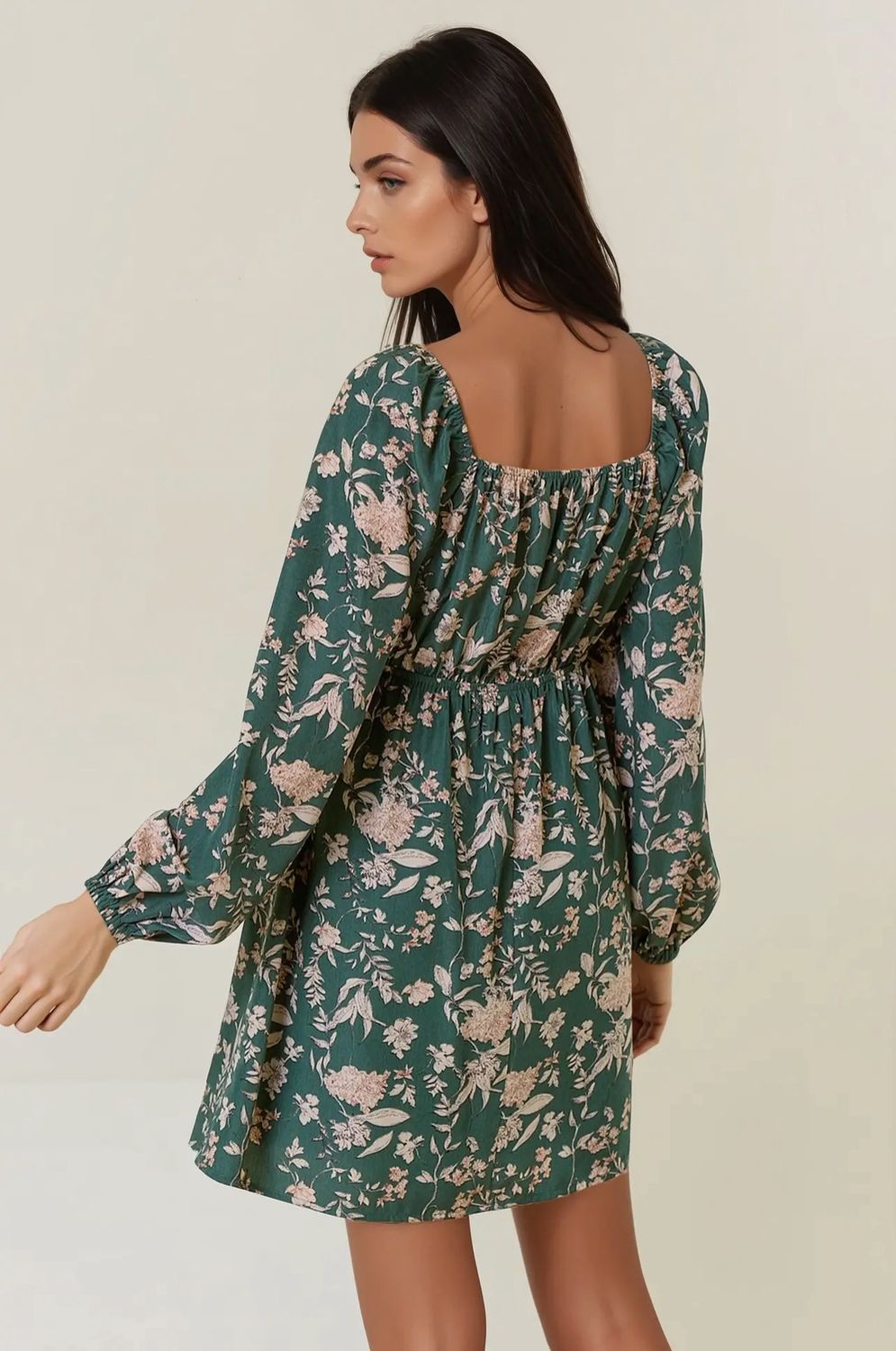 Floral Print Long Sleeve Mini Dress