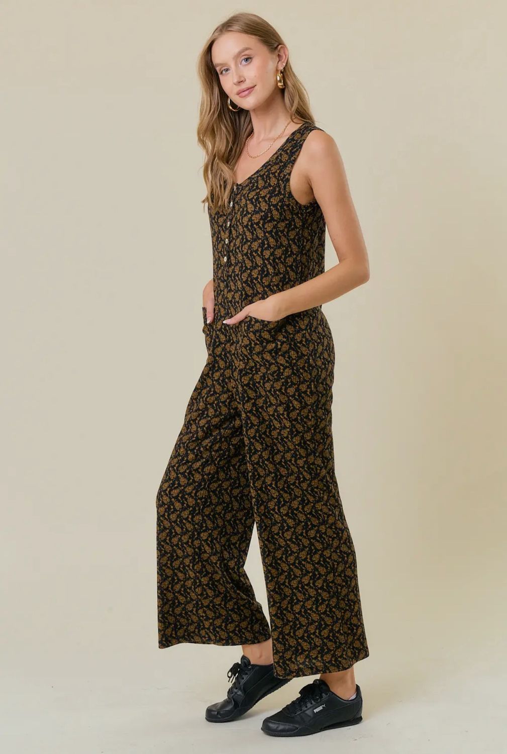 Front Button Jumpsuit W/ Pockets