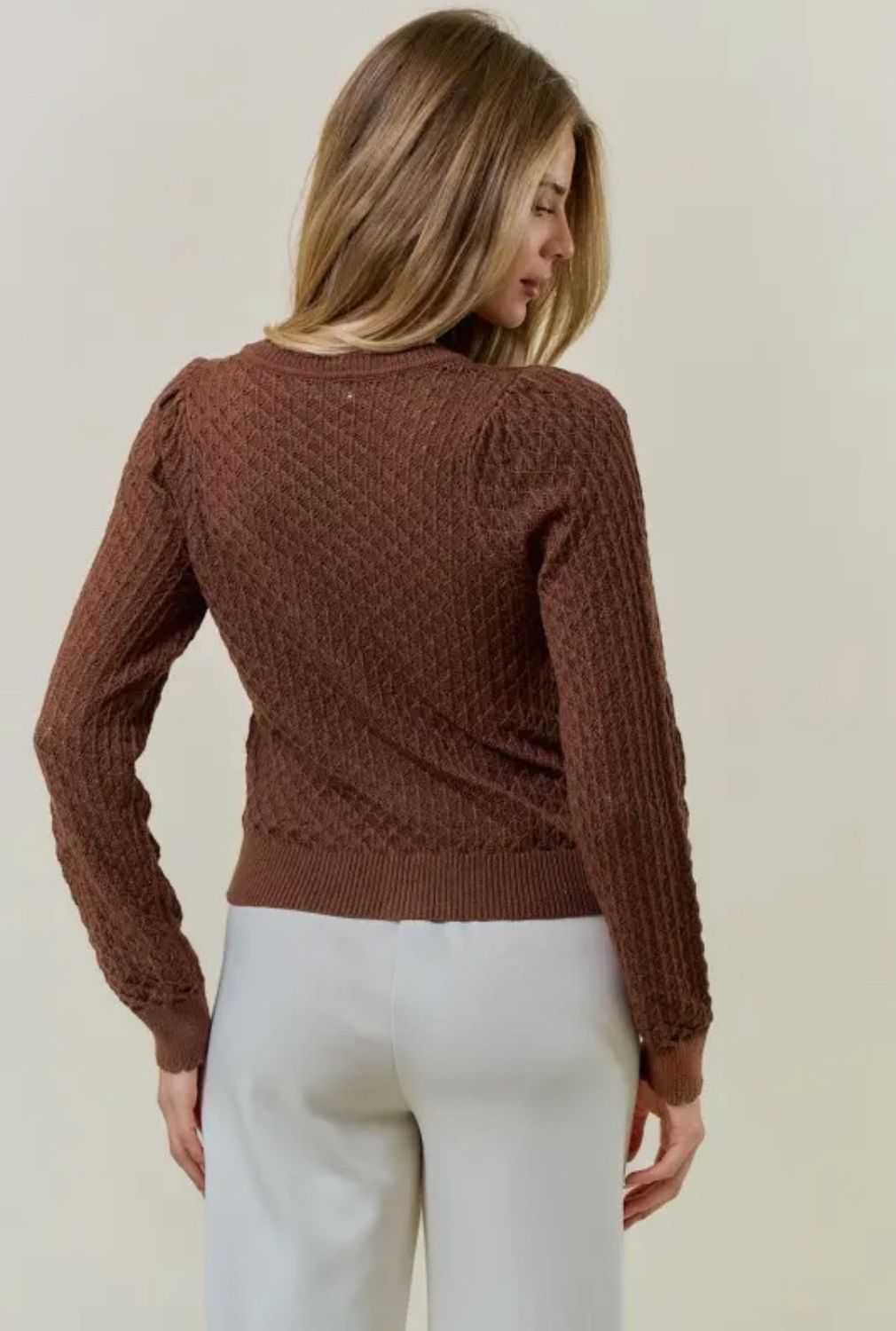 Pointelle Cardigan With Rose Buttons