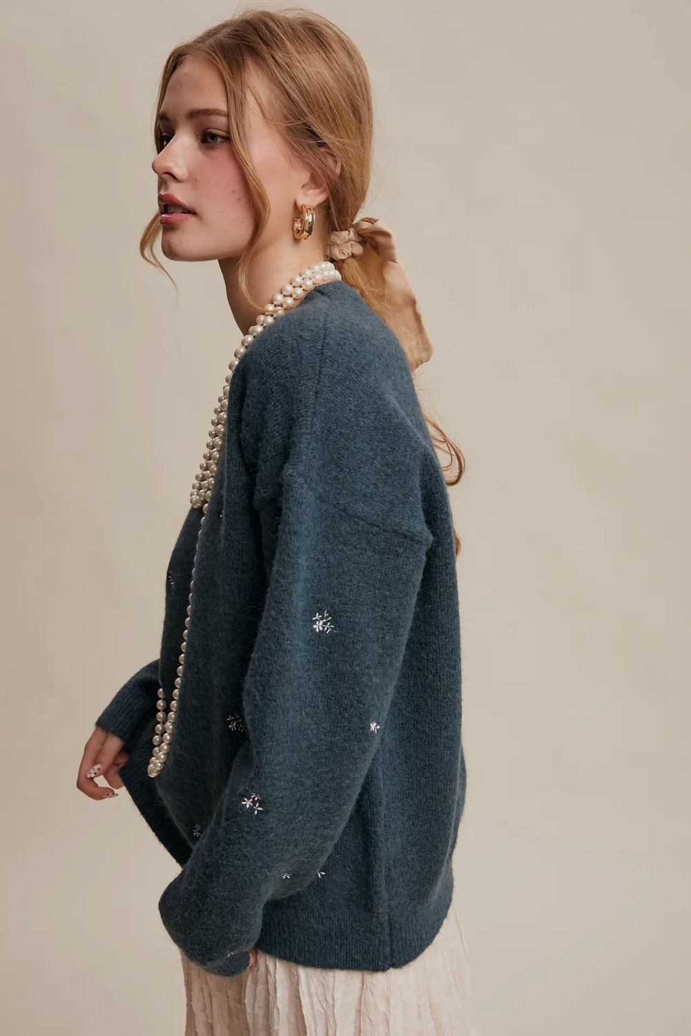 Embroidered Dot Knit Sweater