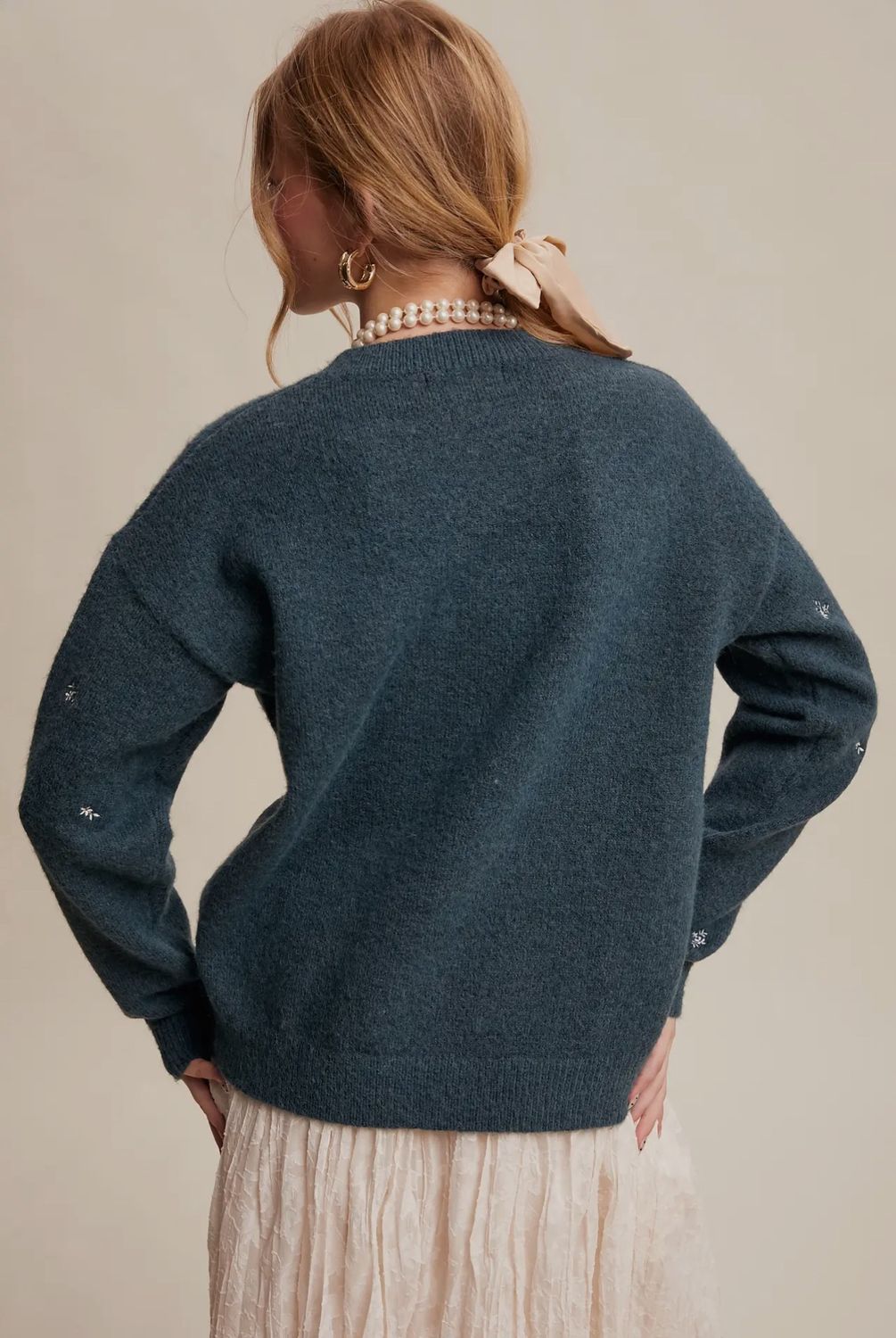 Embroidered Dot Knit Sweater