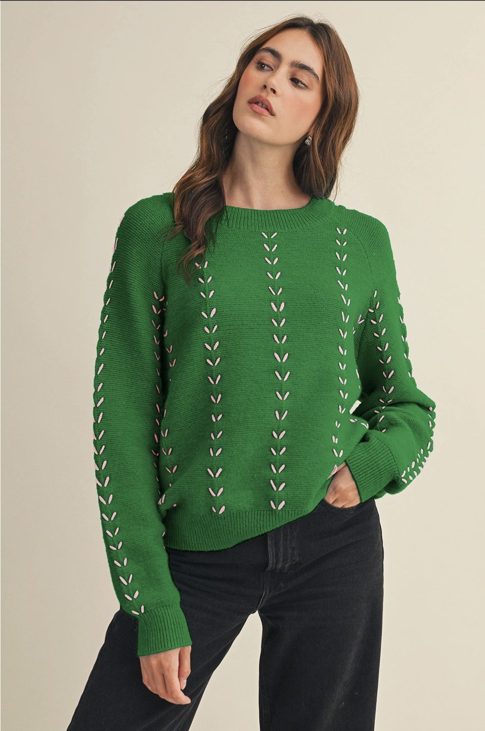 Embroidered Long Sleeve Pullover Sweater