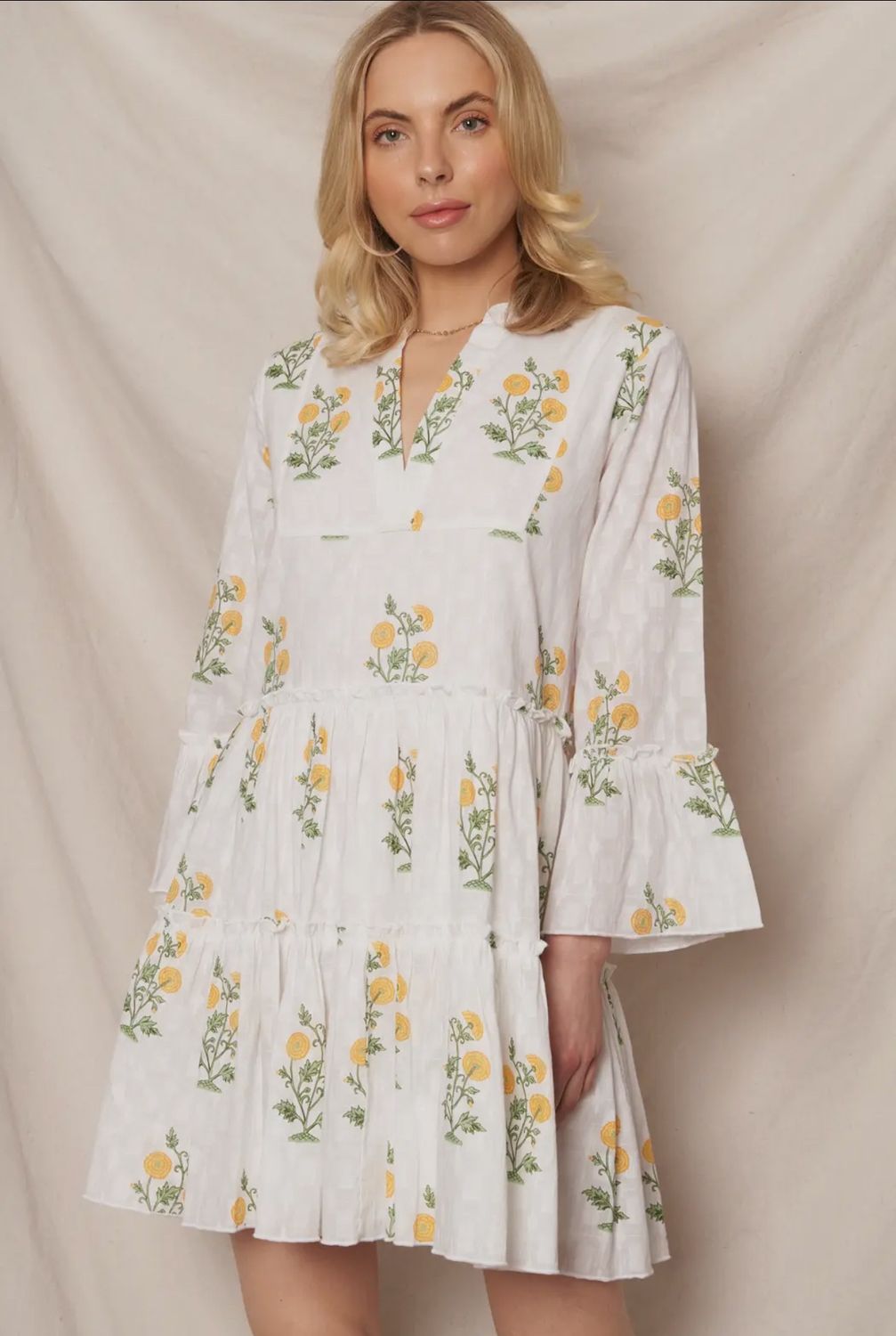 Flower Print 3/4 Sleeve Dress