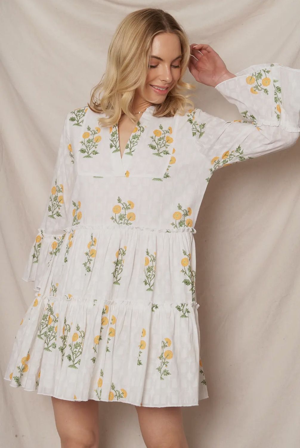 Flower Print 3/4 Sleeve Dress