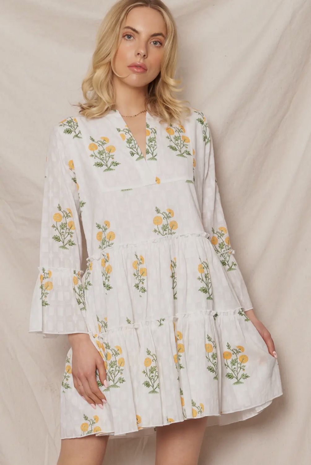 Flower Print 3/4 Sleeve Dress