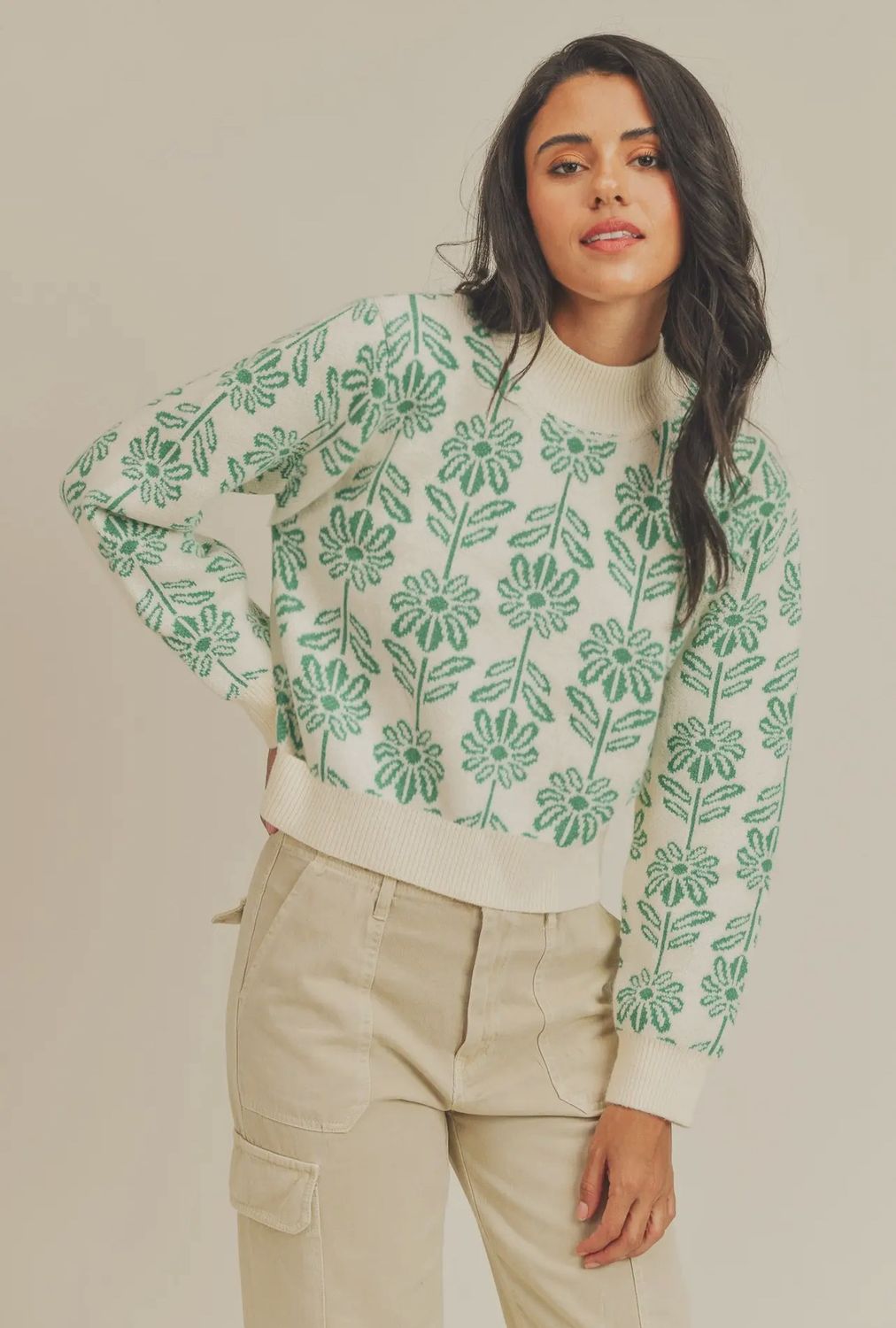 Floral Pattern Knit Sweater