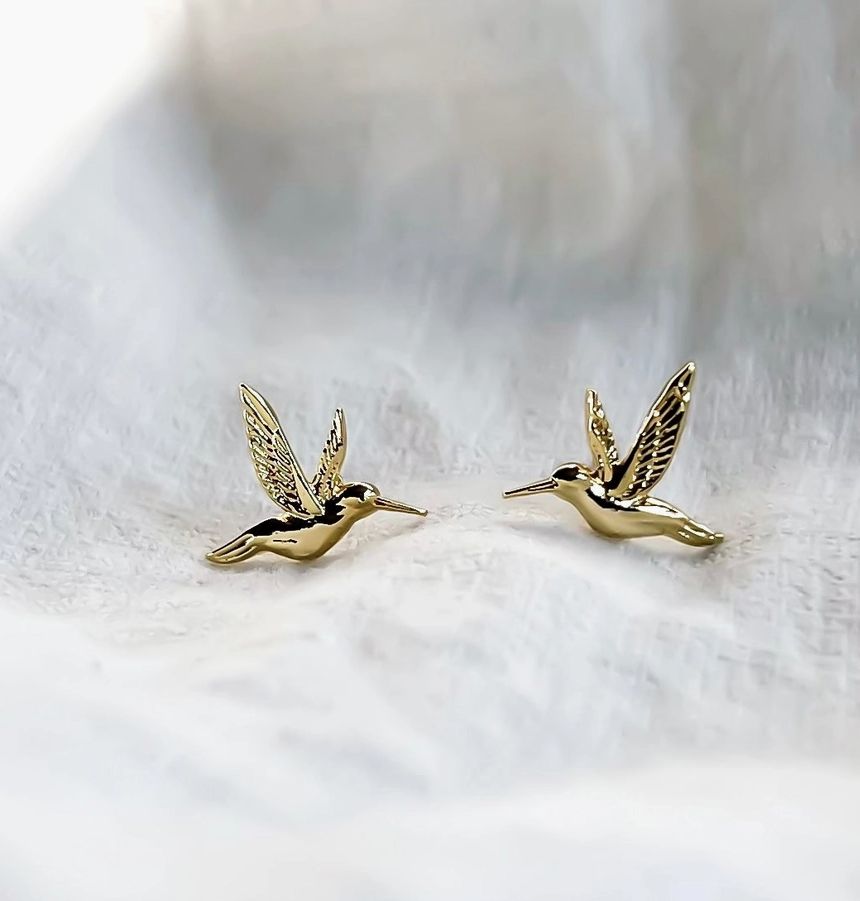 Gold Hummingbird Stud Earrings
