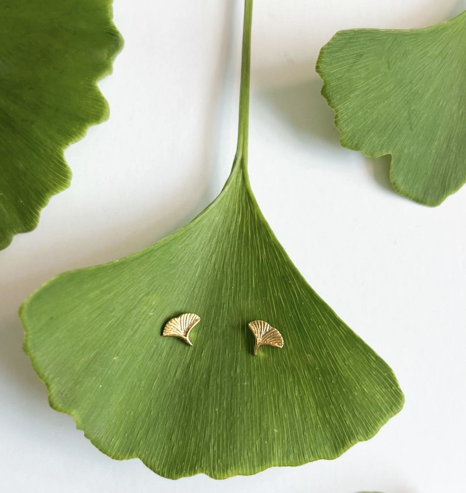 Gold Ginkgo Stud Earrings