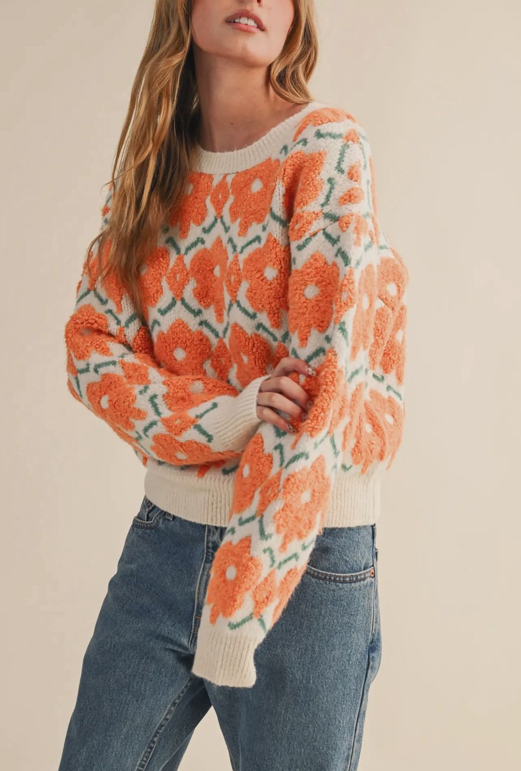 Fuzzy Texture Floral Sweater