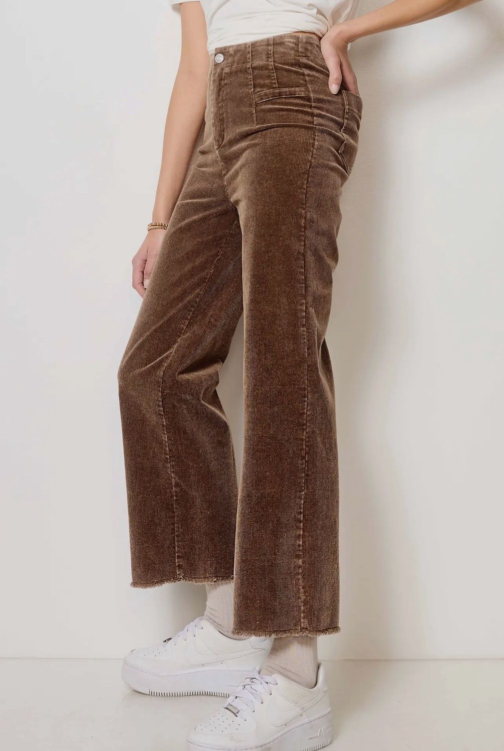 Mineral Washed High Waisted Wide Leg Corduroy Pants