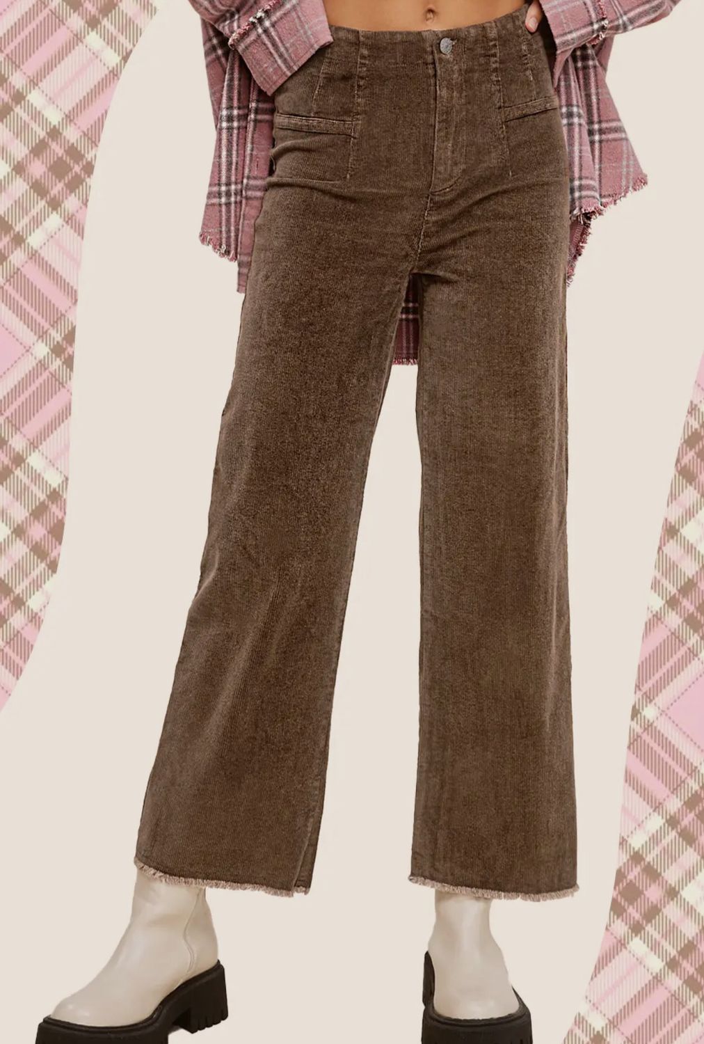 Mineral Washed High Waisted Wide Leg Corduroy Pants
