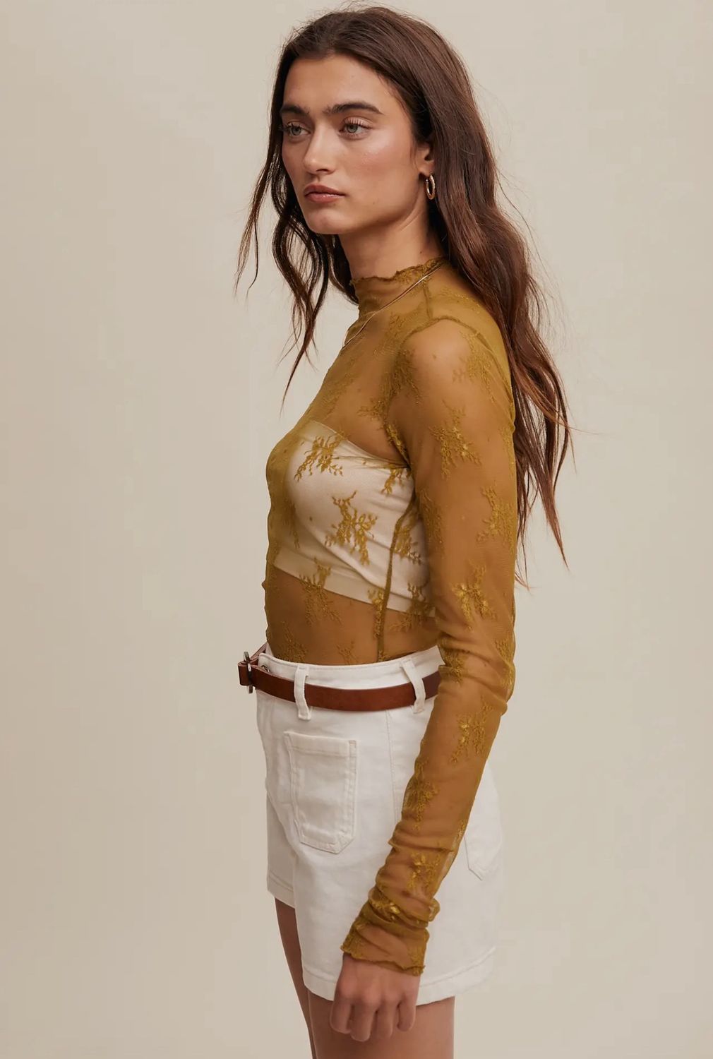 Sheer Lace Long-Sleeve Top