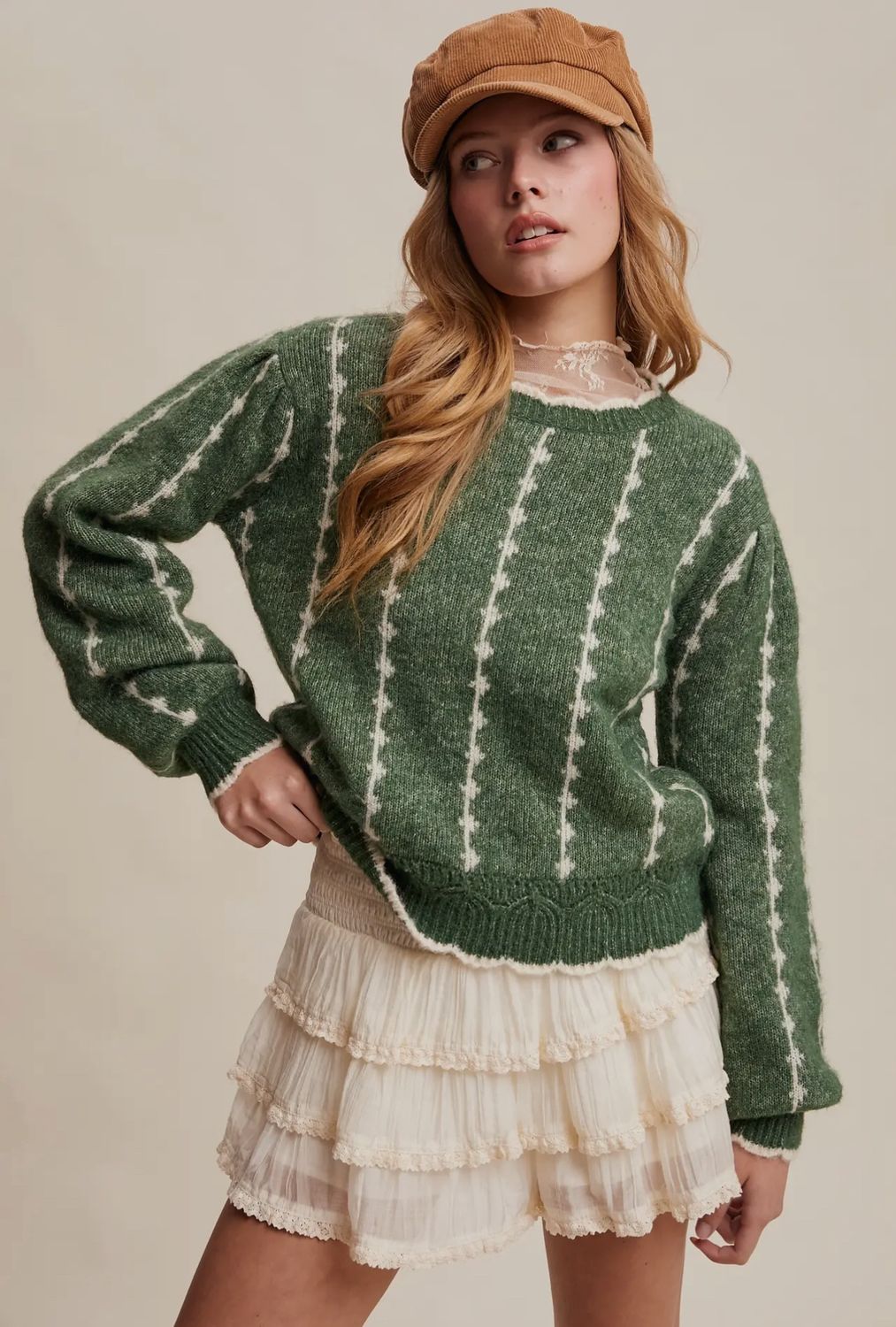 Textured Jacquard Knit Crew Sweater
