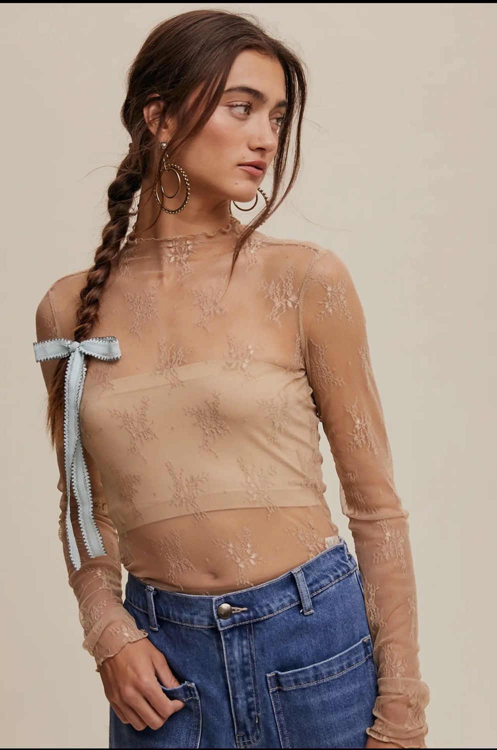 Sheer Lace Long-Sleeve Top